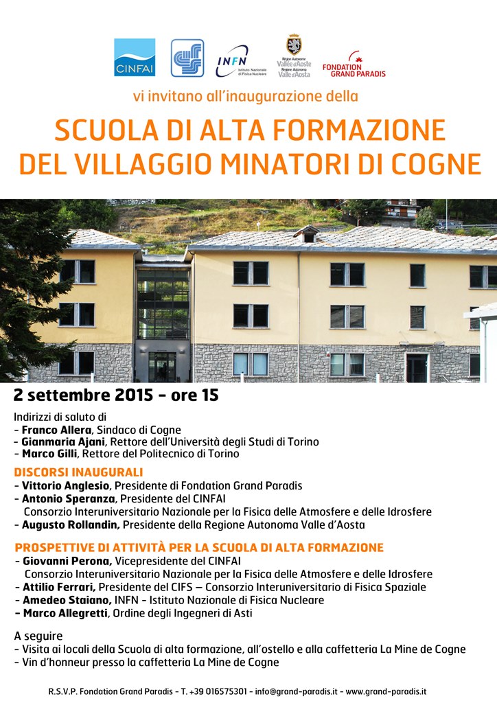Invito inaugurazione Scuola di Alta Formazione del Villaggio Minatori di Cogne